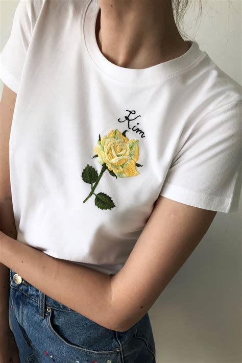 Mother's Day Rose Hand Embroidered T-shirt, Unusual Floral Embroidery ...