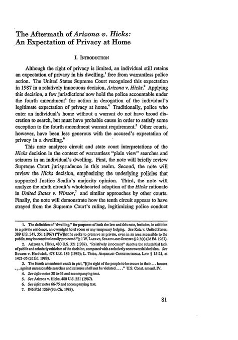 Aftermath of Arizona v. Hicks: An Expectation of Privacy at Home, The Notes 17 American Journal ...