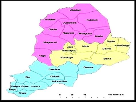 Map of Borno State, showing all the Local Governments in the State ...