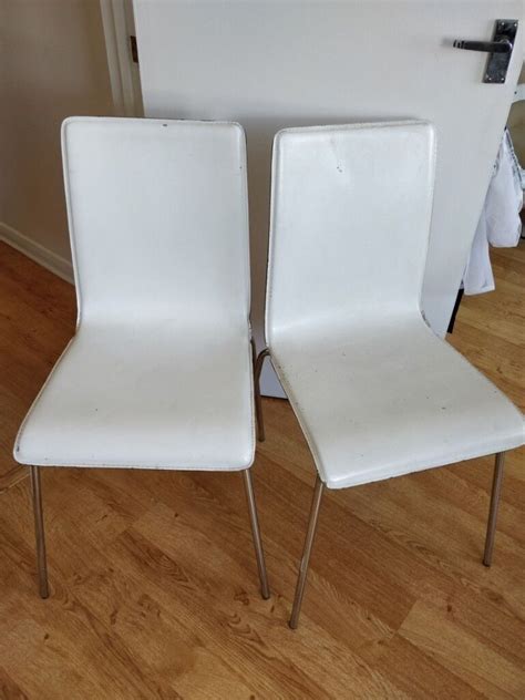 2 x white leather kitchen chairs - IKEA - dining table chairs | in ...