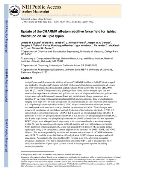 (PDF) CHARMM C36 Force Field Update: Lipid Validation Study