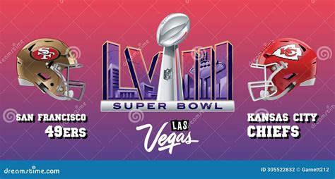 Super Bowl LVIII Logo and Helmets of the Finalist Teams San Francisco 49ers and Kansas City ...
