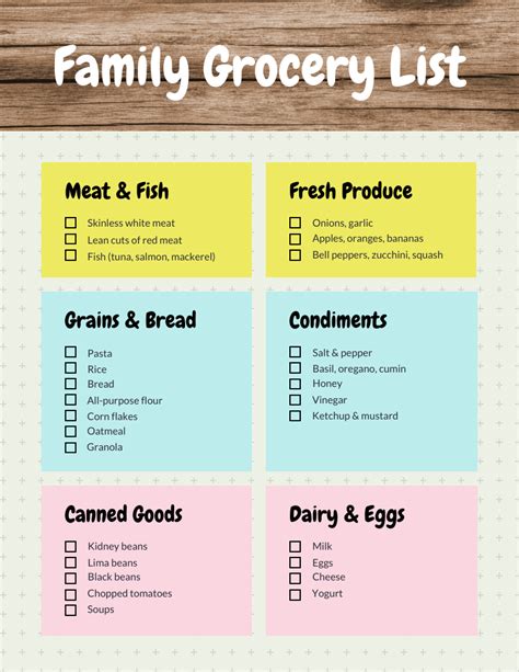 Pastel Family Grocery List Template