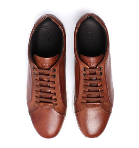 BOSS Medium Brown Tribute Tennis Leather Trainers for Men - Lyst