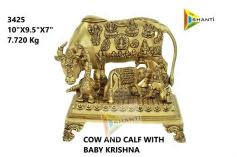 BRASS COW AND CALF WITH BABY KRISHNA STATUE at Rs 1388 | Kamdhenu Cow Statue in Aligarh | ID ...