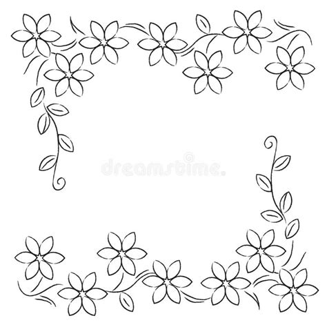 Flower Line Border Black White Stock Illustration - Illustration of florals, brown: 31121560