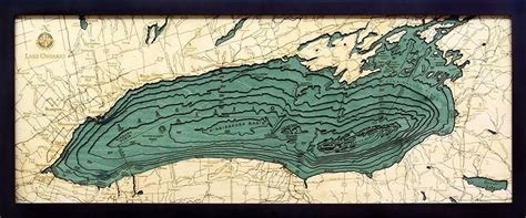 Lake Ontario (New York, Canada) Wood Map | Lake map, Ontario map, Lake art