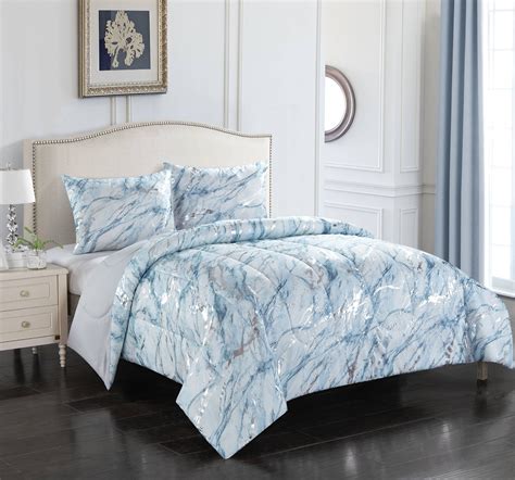 Your Zone Metallic Marble Comforter Bedding Set, Full/Queen, Silver ...