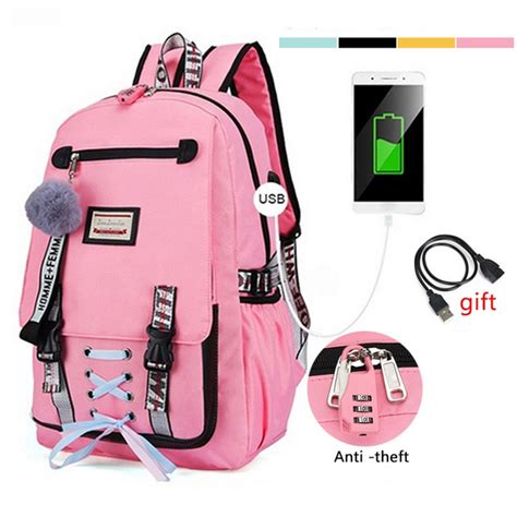 Large School Bags for Teenage Girls Usb with Lock Anti Theft Backpack Women Book Bag Big High ...