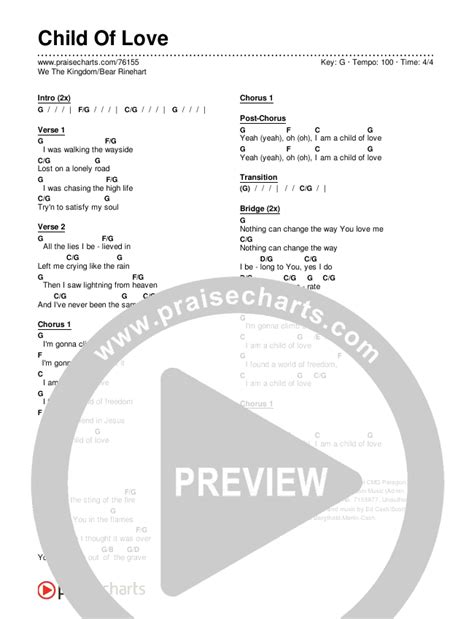 Child Of Love Chords PDF (We The Kingdom / Bear Rinehart) - PraiseCharts