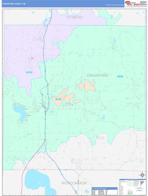 Crawford County, MI Wall Map Color Cast Style by MarketMAPS - MapSales