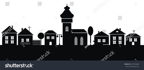 Town, Black Silhouette Stock Vector 220745098 : Shutterstock