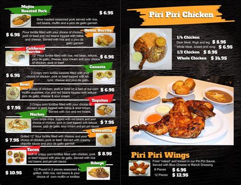 Menu at Piri Piri Chicken restaurant, Richmond