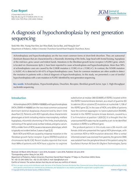 (PDF) A diagnosis of hypochondroplasia by next generation sequencing