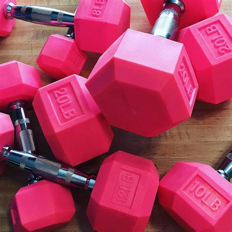 Pink Rubber Hex Aerobic Dumbbell Set of Pairs | Gym equipment workout ...