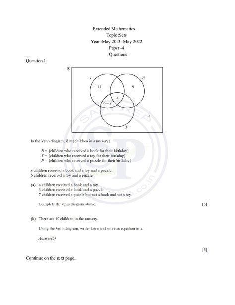 Topic wise IGCSE Extended Math Past Paper 4: Set - SAT PREP