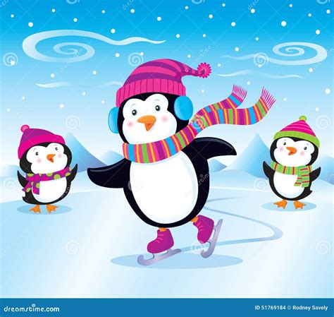 Penguin Ice Skating stock photo. Image of earmuffs, medium - 51769184