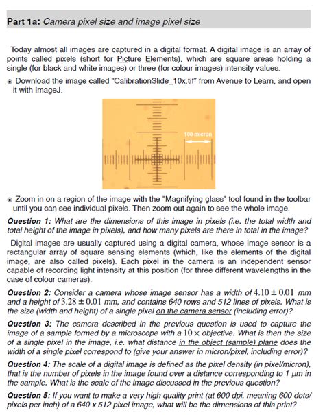 Part 1a: Camera pixel size and image pixel size Today | Chegg.com