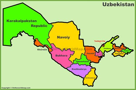 Administrative divisions map of Uzbekistan - Ontheworldmap.com