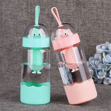 Cute Girl Glass Bottles with Filter Student Bottle Funny Cartoon Glass ...