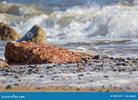 Coastal Erosion. Destructive Wave Action. Focus on Eroded Concrete ...