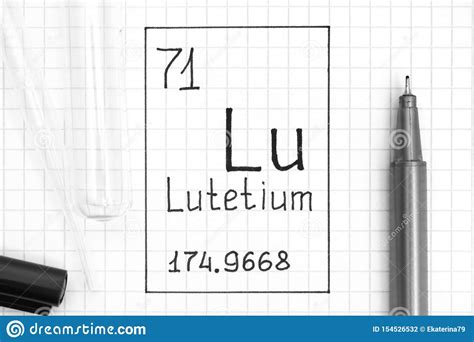 The Periodic Table of Elements. Handwriting Chemical Element Lutetium Lu with Black Pen, Test ...