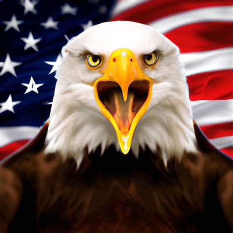 Angry Bald Eagle in Front of American Flag · Creative Fabrica