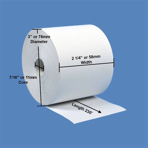 2 1/4" x 230' Thermal Paper Roll, 50 rolls/case