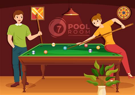 Billiards Game Illustration with Player Pool Room with Stick, Table and Billiard Balls in Sports ...