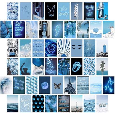 Buy 50Pcs 4x6 inch Blue Wall Collage Kit Aesthetic Pictures, Bedroom Wall Art Decor for Teen ...