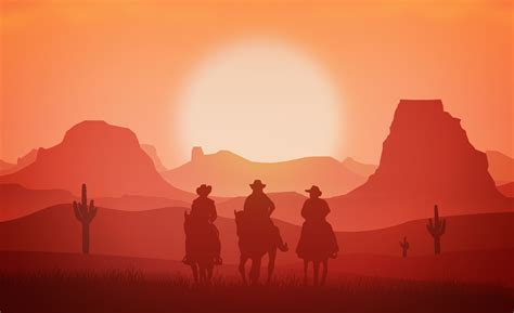 Wild West Cowboys Horses Sunset Western 4K wallpaper