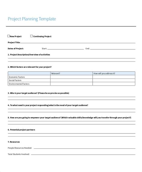 Project Sheet Template