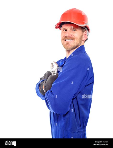 Worker with wrench Stock Photo - Alamy