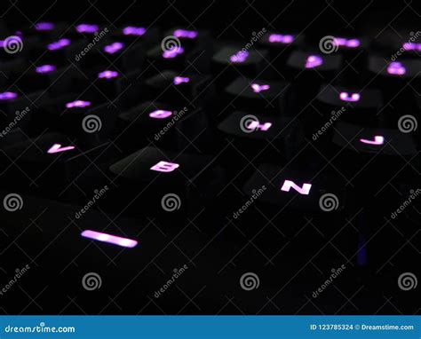 Gaming Keyboard with Purple Led Stock Photo - Image of back, dark: 123785324