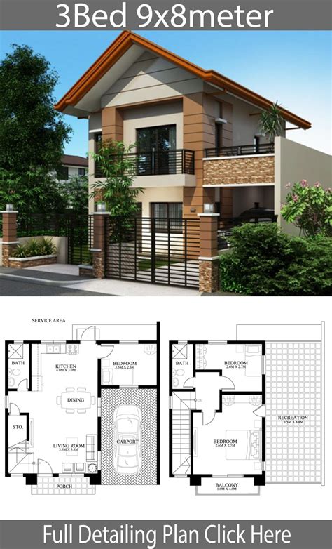 Home design plan 9x8m with 3 bedrooms - Home Ideas | Philippines house design, Two story house ...