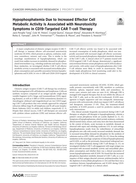 (PDF) Hypophosphatemia Due to Increased Effector Cell Metabolic ...