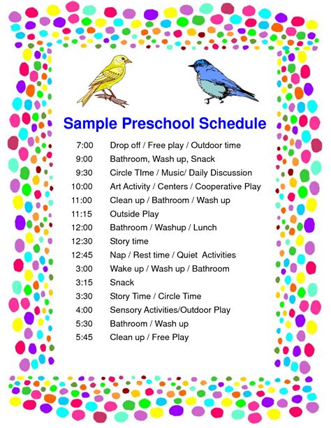 Example of a preschool daily schedule - limoregister