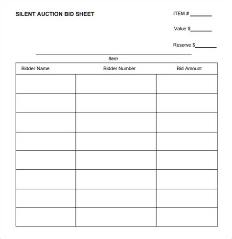 the silent auction bid sheet is shown in this file, and it shows that ...