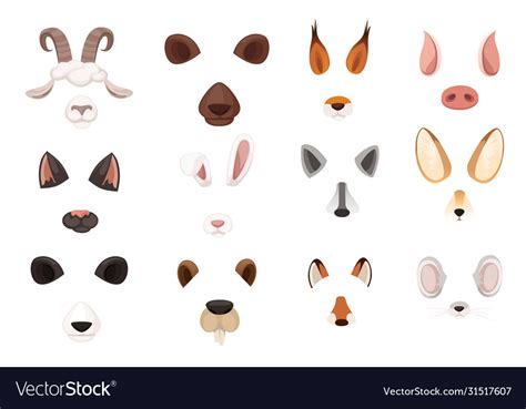 Animal face elements set cartoon flat design ears Vector Image