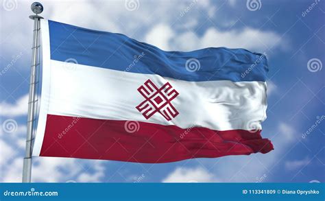 Mari El Flag in a Blue Sky stock image. Image of border - 113341809