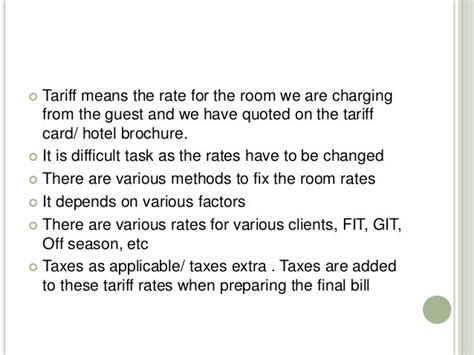 Room tariff structure