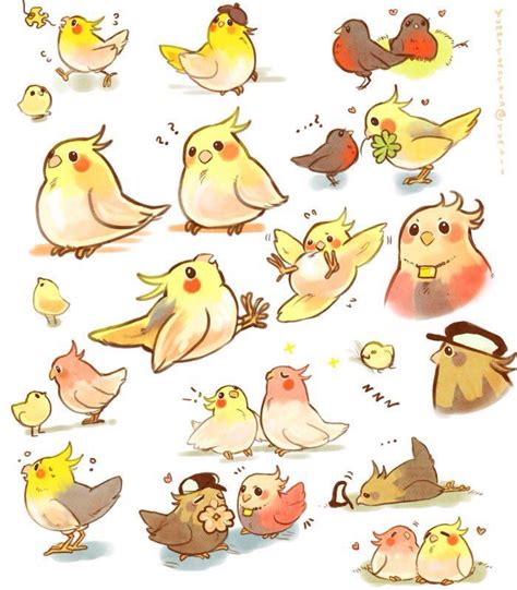 Love these cartoon cockatiels. | Bird drawings, Animal drawings, Cute birds