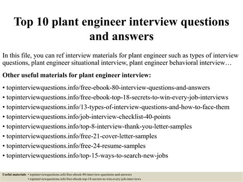 Top 10 plant engineer interview questions and answers | PPT | Free Download