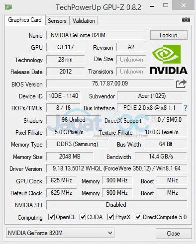 Overclocking GPU Notebook NVIDIA GeForce 820M • Jagat OC