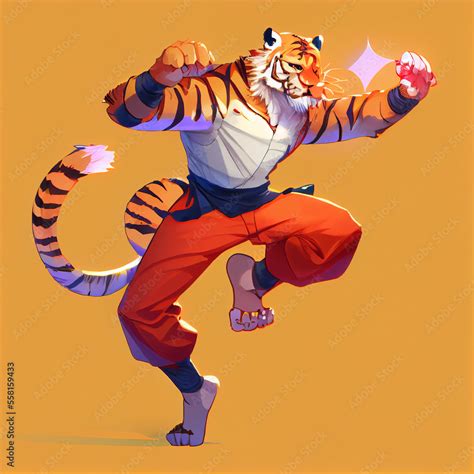 Cartoon kung fu tiger ai art Stock Illustration | Adobe Stock