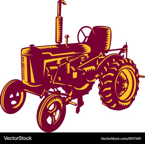 Vintage farm tractor woodcut Royalty Free Vector Image