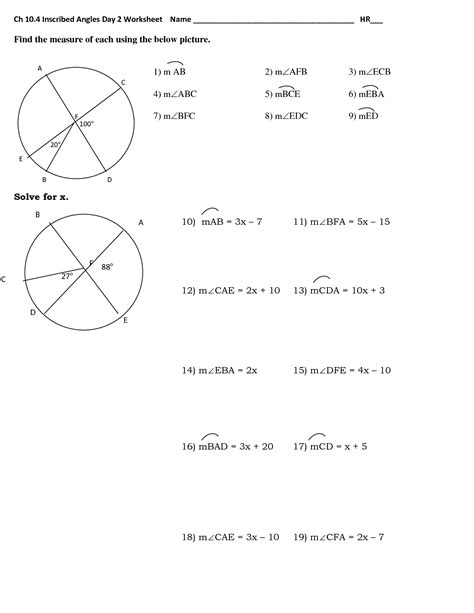 11 Inscribed Angles Worksheet / worksheeto.com