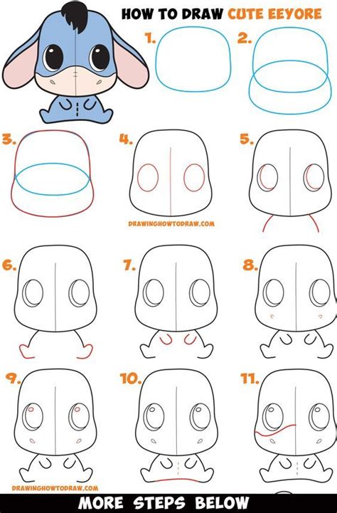 How to Draw a Cute Chibi / Kawaii Eeyore Easy Step by Step Drawing Tutorial for Kids & Beginners ...