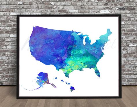 United States Watercolor Map 1 Watercolour Country Painting - Etsy