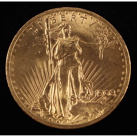 1908 $20 Twenty Dollar Saint-Gaudens Double Eagle Gold Coin | Pristine Auction